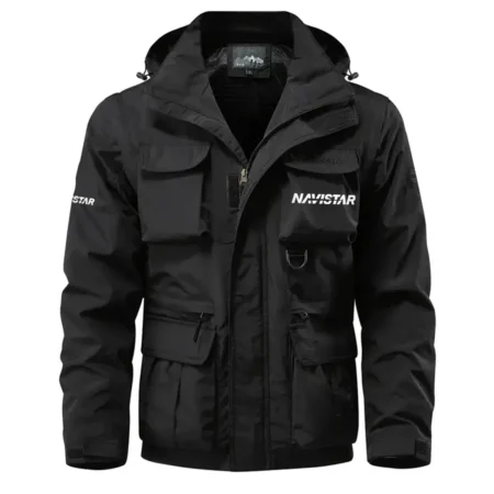 Navistar Exclusive Logo Waterproof Multi Pocket Jacket Detachable Hood and Sleeves OUFAMPJ0819NVZ